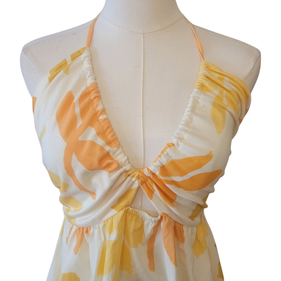 Zara Yellow Floral Halter Mini Sundress Size Medium - Picture 3 of 6